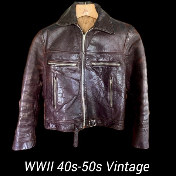 40s Military Vintage Leather Jacket Horsehide Moto Biker German 50s Distressed S - Picture 2 of 9